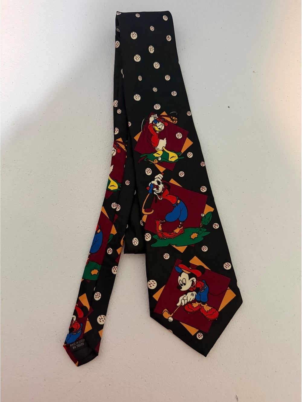 Vintage Mickey Unlimited Black Golf Pattern Tie